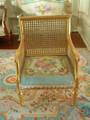 1:12 Royal French Floral Bouquet Mint Miniature Dollhouse Delicate Golden Chair • $54.99