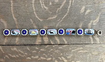 Vintage David Andersen Guilloche Enamel Sterling Silver Winter Scene Bracelet • $265