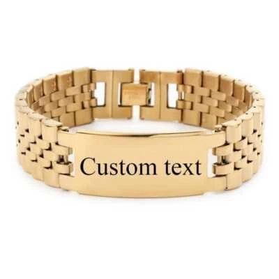 Personalize Custom Name Men Stainless Steel Bracelet Watch Band Black Smooth • £16.99
