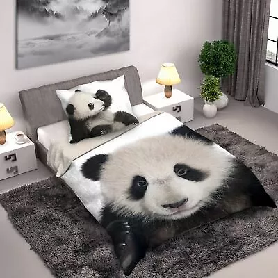 Panda Single Duvet Cover EU Size Set Photographic Cute Animal Two-Sided Bedding • £25.99