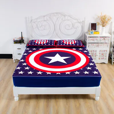 The Avengers Captain America Fitted Sheet 3PCS Bed Sheets&Pillowcase Bedding Set • $55.09