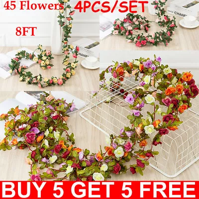 4X45 Flowers 8Ft Artificial Flower Rose Fake Hanging Garland Party Wedding Decor • £8.99
