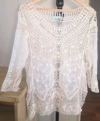 Maurices XL Boho Peasant Crochet Lace Blouse Shirt Top Sheer Elegant Spring • $6