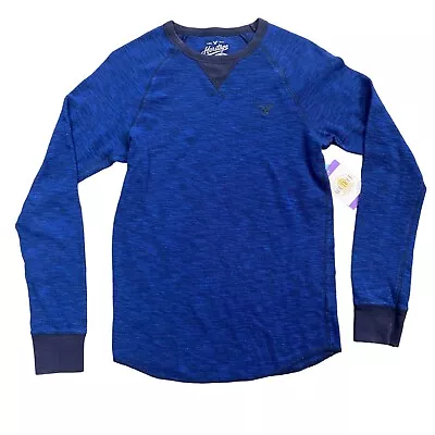 American Eagle Mens S Heritage Thermal Long Sleeve Shirt Blue Crew Neck Casual • $16