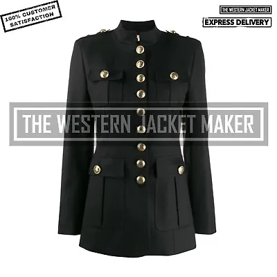Women Black Military Style Jacket Women Cotton Safari Jacket Womens Army Coats • £79.81