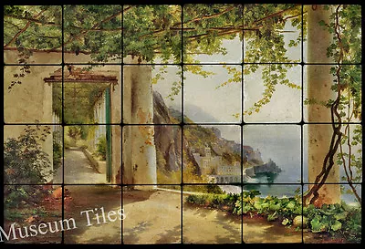 Art Kitchen Backsplash Stone Mural Tumbled Marble Tile 24x16 View To The Amalfi  • $150