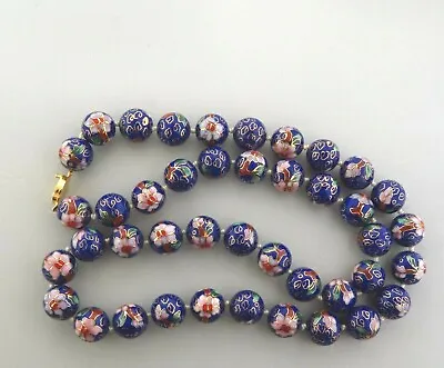 Vintage Chinese Enamel Cloisonne Bead Necklace Large 15mm 17.5 Inch • $82.95