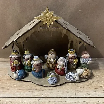 12 Piece Nativity Set Christmas Holiday Kids Resin Plywood Crèche Mini • $19.99