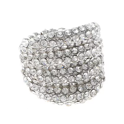 Silver Tone Stretch Metal Ring With Crystal Rhinestone R1251-SCL • $13.99