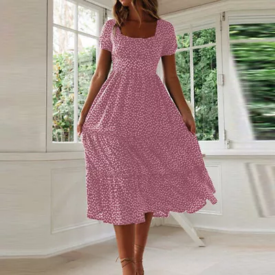 £11.99 • Buy Women Floral Boho Midi Dress Ladies Summer Holiday Beach Swing Kaftan Sundress