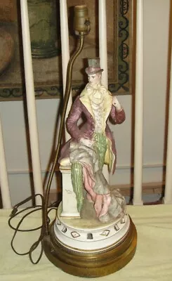 Antique Capodimonte Italy Figural Table Lamp Victorian Man Lamp Long Coat Hat • $109.99