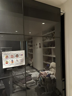 £56 • Buy IKEA Double Pax Wardrobe AULI Black Glass Sliding Doors - 2 Doors Each 236 X 101