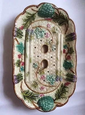 Majolica Platter Antique French Asparagus Platter 2 Pieces C.1850-1890 • $295