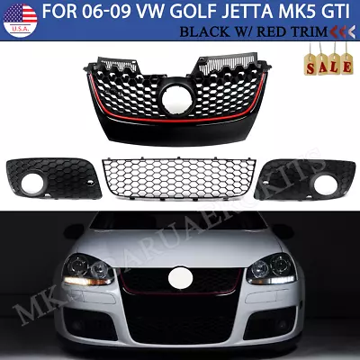 $80.74 • Buy For 06-09 VW Golf Jetta MK5 GTI Front Upper Lower Grille + Fog Light Cover Grill