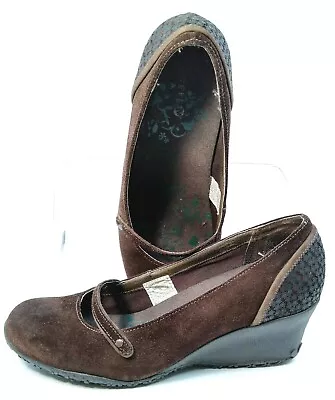 Merrell Petunia Mary Jane Women's Sz 9 Brown Suede Slip On Wedge Heel Pump Shoes • $35.99