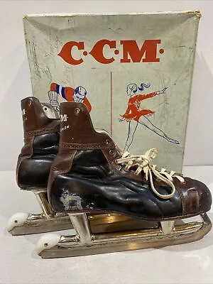 Vintage CCM Canada Men's Hockey Ice Skates Sz 6 Steel Shank Set 114TP W/Orig BOX • $79.97