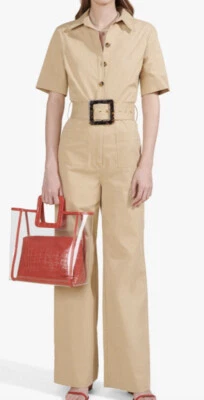 $199.99 • Buy STAUD Davey Khaki  Trench Collared Button Detail Jumpsuit SZ 2