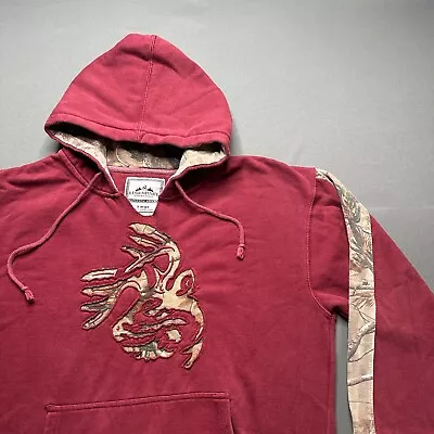 Vintage Camo Hoodie Mens L Red Camoflauge 90's Deer Sweatshirt Outdoor Hunting • $21.99