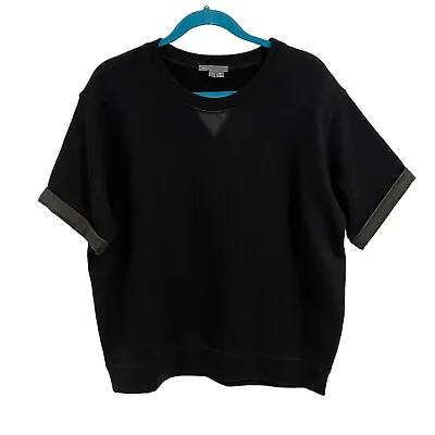 Vince Lamb Leather Trim Short Sleeve Black Sweatshirt Size L • $40