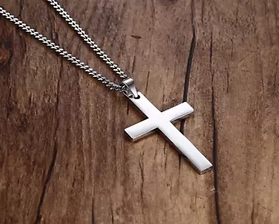 Large Lite CROSS CRUCIFIX German Silver Charm Pendant 24  Necklace Men Women  • $17.77