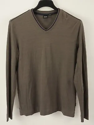 Hugo Boss Vino Men's Large Slim Fit Gray Lightweight Knit Cotton V-Neck Sweater • $29.95