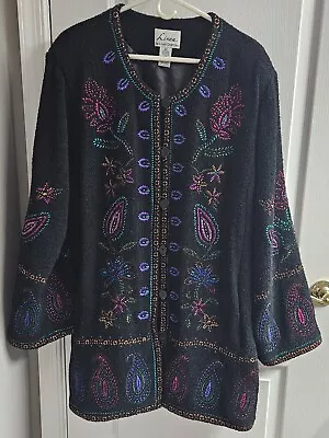 VINTAGE LINEA LOUIS DELL’OLIO BLACK EMBROIDERED WOOL BLEND COAT JACKET Size 2X • $64.99