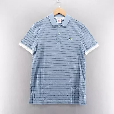 Lacoste Mens Polo Shirt Medium Blue Striped Crocodile Logo Short Sleeve Size 4 • £16.99