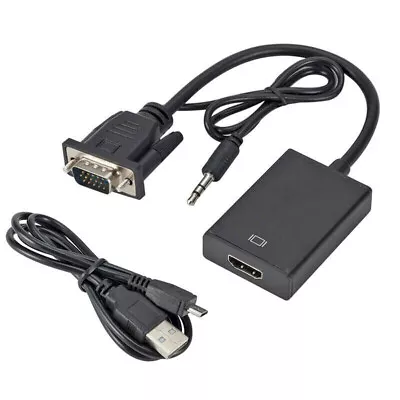 15 Pin VGA D-Sub Male To HDMI Female Video Converter Adapter Cable 3.5mm Audio • £5.75