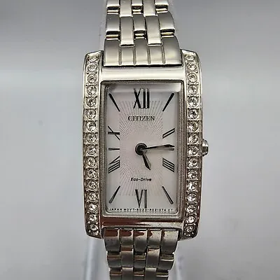 Citizen Eco-Drive Silhouette Watch Women Silver Tone White Dial 18mm Rectangle • $35.99