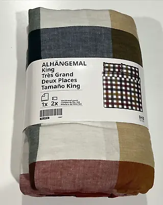 Ikea ALHANGEMAL King Duvet Cover + 2 Pillowcases Bed Set Checked Multicolor • £67.22