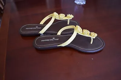 New Womens Montego Bay Club Yellow Thong Leather Sandals Usa 8 Eur 39 Free Ship • $11