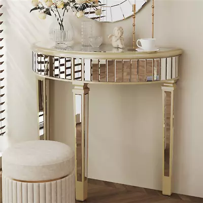 Silver Mirrored Console Table Half-moon Mirror Side Table Living Room Furniture • £169.95