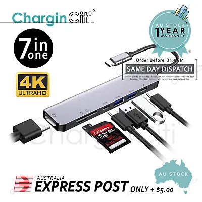$27.49 • Buy 7 In 1 USB Type-C Hub Multi USB3.0 4K HDMI SD TF Adapter For Laptop MacBook Dell