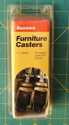 Vintage NOS Furniture Casters Black 1 1/4” Wheels Plastic 4 Each Sleeves Metal  • $10.86