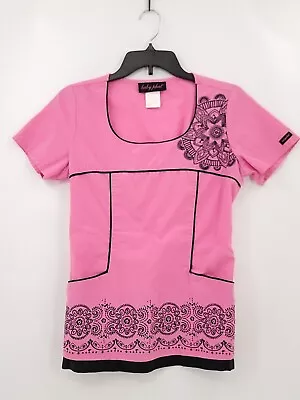 Baby Phat Scrub Top Womens Adult Small Color Pink Square Neck Gathered Back • $17.84