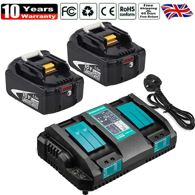 2X Makita Battery 18V 5.0Ah BL1850B BL1840 BL1860B BL1815 N LXT & DC18RD Charger • £62.90