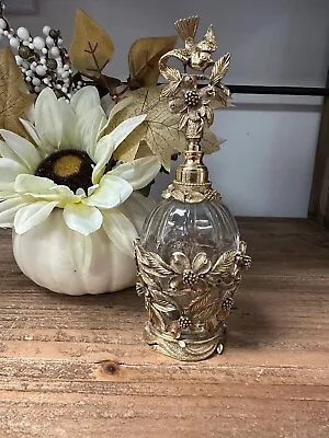 Vintage Ornate Matson Gold Plated Ormolu Perfume Bottle W/Dauber Bird Blossoms • $225