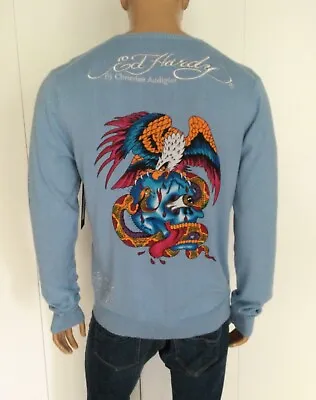 Ed Hardy Eagle Skull Blue“Sample “ Sweater Pullover Size L • $58.49