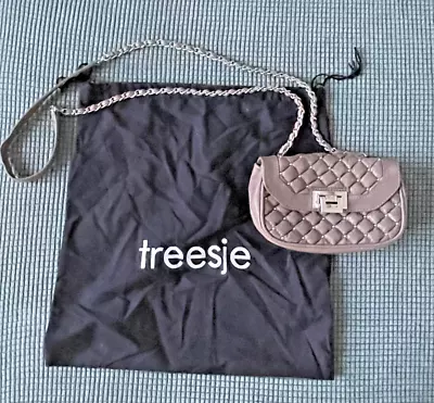 $45.99 • Buy Treesje Studded Quilted Leather Clutch Purse W/Metal Chain In Beige Very Cute!
