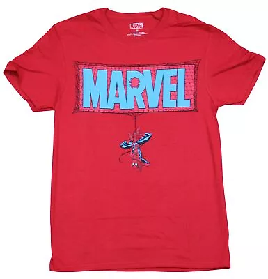 Spider-man Adult New T-Shirt  - Dangling Spider-man From Classic Marvel Logo • $16.98