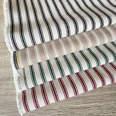 Thick 100% Cotton Herringbone Stripe Ticking Fabric Price Per 1/2 Metre • £12.50