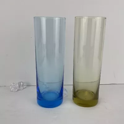 Set Of 2 Rainbow Colored Highball Glass Straight Sides Cocktail Glass Blue Yello • £15.94