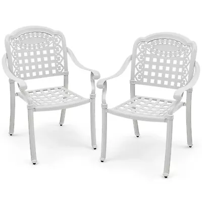 Patio 2PCS Cast Aluminum Armrest Chairs Dining Stackable Outdoor White • $179.99