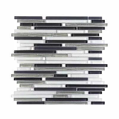 Mixed Silver Grey Glass Linea Rectangle Mosaic Tile Sheet 300 X 300mm 1m2 • £10.47