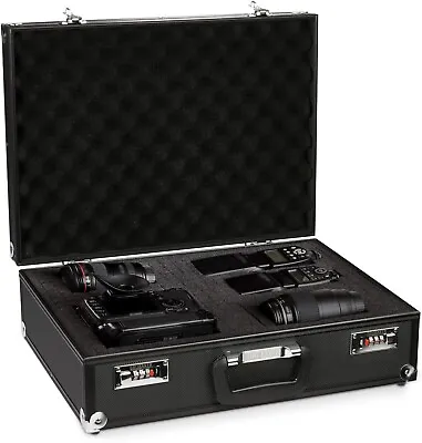 Camera Hard Case Aluminium Lockable Foam 46x34x15 Cm Storage Carry Box Black • £55.99