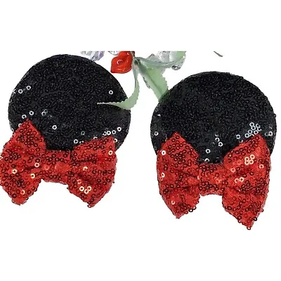 Minnie Mouse Ears Barretts Sequins Red Hair Bow Clips Hair Care Hair Accessories • $9