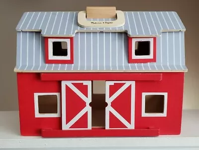 Melissa & Doug Fold And Go Two Story Red Wooden Barn Stable Toy BARN ONLY EUC • $28.95