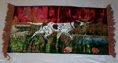 Red Velvet Vintage 1966 Bird Dog Hunting Mallard Duck Fringe Wall Tapestry Italy • $33.60