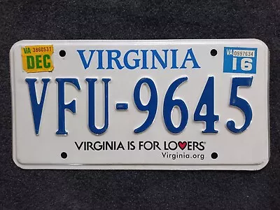 2016 Virginia Is For Lovers License Plate VFU - 9645 • $14.99