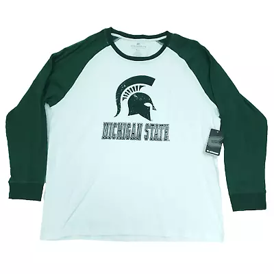 Colosseum Michigan State Shirt Mens XXL White Green Baseball Raglan Long Sleeve • $19.95